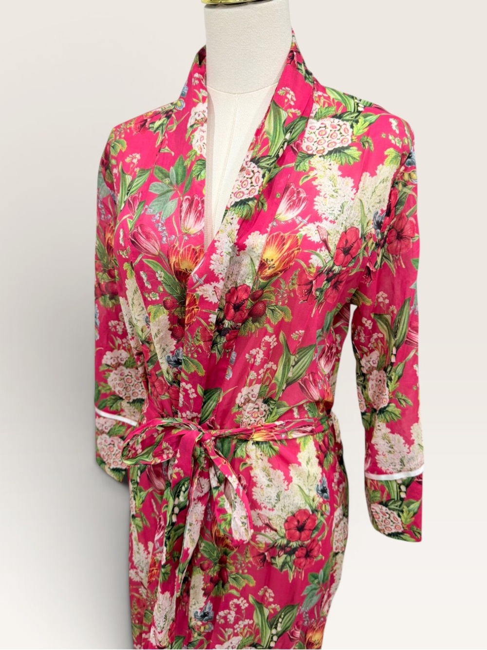 Papinelle Small Clara Midi Robe 100% Cotton Geranium Pink Floral Print Nwt — image 7 of 8